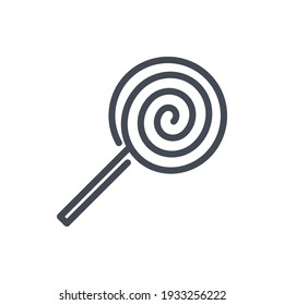 Swirl Lollypop Line Icon. Spiral Candy On Stick Vector Outline Sign.