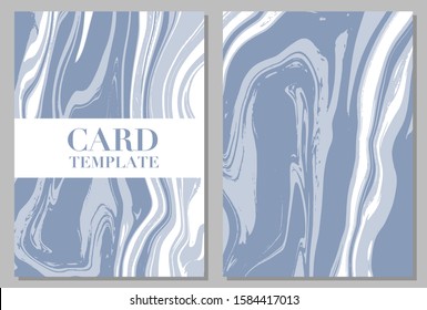 Swirl marble or liquid marble card template in blue and white theme