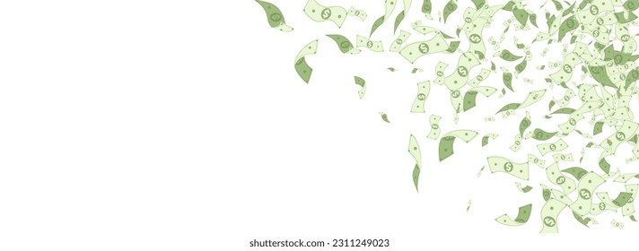 Swirl Money Vector White Panoramic Background. Casino Currency Banner. Fly Paper Cash Card. Flow Finance Flying Flyer.