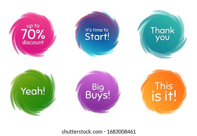 Kreiselbewegung wirbeln.Zeit zum Start, 70% Rabatt. Vielen Dank für Ihre Wortmeldung. Verkaufen Sie Shopping-Text. Verwirbelnde Blasen mit Phrasen. Spiral-Texting-Boxen. Big kauft Slogan. Vektorillustration