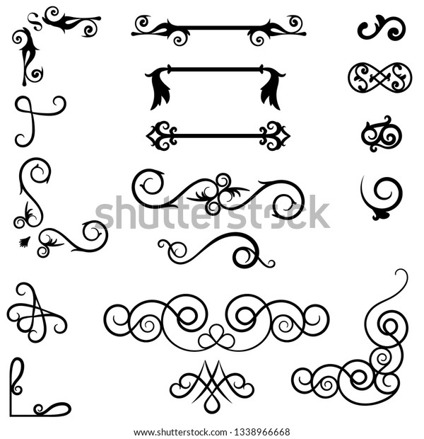 Swirl\
ornament dividers. Hand drawn decorative elements, Old text\
delimiter, calligraphic swirl border ornaments and vintage divider.\
victorian doodles isolated vector icons\
set.