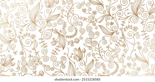 Espiral ornamento sem costura padrões florais cores douradas fundos brancos isolados para papéis de parede florais o quarto, preenchimentos estampados, páginas da web, texturas de superfície, capas de livros, tecidos papéis de impressão