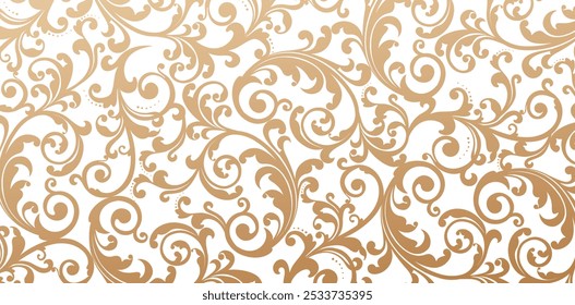 espiral ornamento padrão sem costura fundo floral dourado isolado fundo branco para papel de parede moderno na moda ou têxtil, papel de parede no estilo de padrão sem costura barroco, envolve papéis desenhos