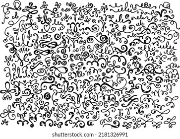 Swirl ornament stroke. Swirl ornament doodle in classic style. Vector ornament template. Vintage hand drawn design template with black swirl ornament doodle on white background for banner design.