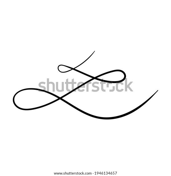 Swirl ornament stroke hand drawn. Ornamental curls\
with pen, swirls divider and filigree ornaments vector\
illustration. Black on\
white