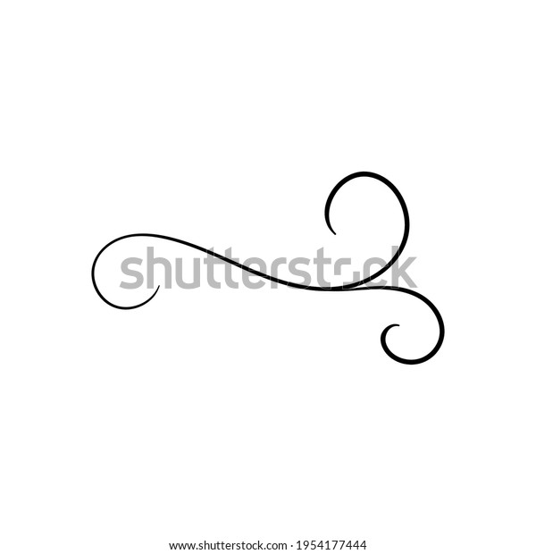 Swirl ornament stroke hand drawn. Ornamental curls\
with pen, swirls divider and filigree ornaments vector\
illustration. Black on\
white.