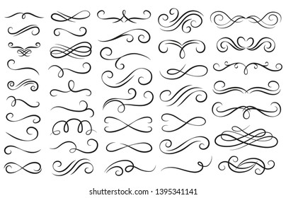 Swirl ornament stroke. Ornamental curls, swirls divider and filigree ornaments vector illustration set - Shutterstock ID 1395341141