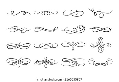 Swirl ornament stroke. Ornamental curls, swirls divider and filigree ornaments vector illustration set