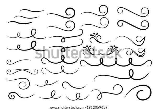 Swirl ornament stroke.\
Ornamental curls, swirls divider and filigree ornaments vector\
illustration set