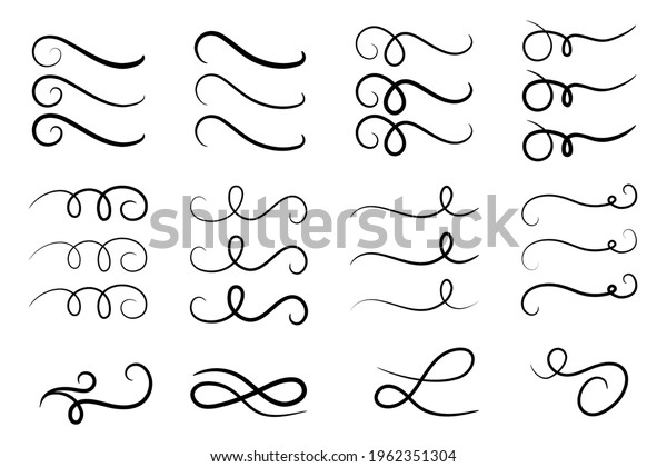 Swirl ornament stroke.\
Ornamental curls, swirls divider and filigree ornaments vector\
illustration set
