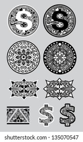 Swirl Ornaments 2. Circle, dollar form with floral ornament decoration. Smooth and detail vector. Easy to use or edit.