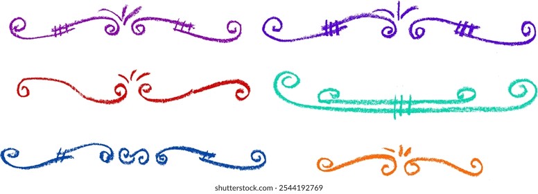 Swirl Page Divider Crayon Chalk Drawing Vector Set