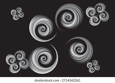 Wirbelmuster schwarz-weißer Hintergrund, ein dynamischer Wirbelmuster-Hintergrund mit fließenden, gekrümmten Linien spiralförmig nach außen in glatter Bewegung.