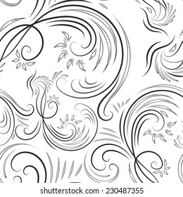 Swirl pattern | Black and white curly seamless texture for design