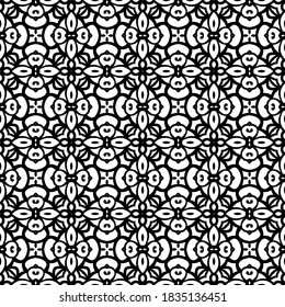 Swirl pattern. Seamless black and white ornament. Curly decorative print. Vintage oriental illustration