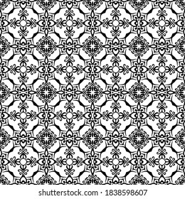 Swirl pattern. Seamless black and white ornament. Curly decorative print. Vintage oriental illustration