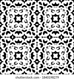 Swirl pattern. Seamless black and white ornament. Curly decorative print. Vintage oriental illustration