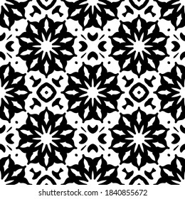 Swirl pattern. Seamless black and white ornament. Curly decorative print. Vintage oriental illustration