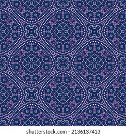 Swirl Pattern Vector. Vintage blue and pink background with purple abstract flowers. Flourish symmetrical ornament with beads, oriental motif