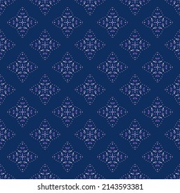 Swirl Pattern Vector. Vintage blue and pink background with purple abstract flowers and beads. Flourish symmetrical ornament with beads, oriental motif