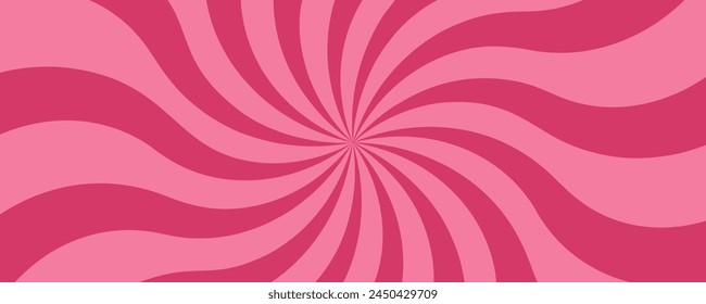 Swirl pink candy background. Spiral strawberry vector sunburst with cream texture. Cute cartoon wallpaper. Sweet marshmallow and lollipop radial twist and vortex. Abstract sunbeam illustration