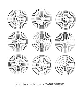 Swirl in round background with circle frame and curve element creates abstract illustration. Modern logotype with motion and geometric style, vector symbol and icon in trendy shape, twirl and spiral