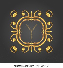 Swirl royal gold monogram emblem template.