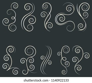 Swirl set of vector graphic elements for design, postcard, menu, wedding invitation, romantic style. Vector illustration. 
