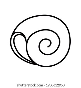 Swirl shell black and white contour clipart vector clipart element isolated on white background. Spiral seashell. Sea underwater illustration. Aquarium icon. 