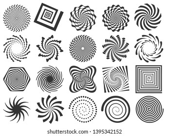 Swirl silhouette. Spiral swirling spin, swirls circle and abstract swirled silhouettes vector illustration set