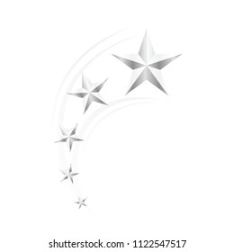 swirl silver five star, golden star illustration draw, silver star elegant, 5 silver star on white background (vector)