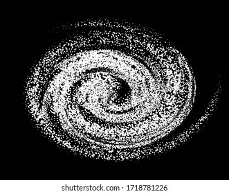 Swirl and spiral made of dots and particles. Graphic vector illustration of black hole in spacetime of helix galaxy.