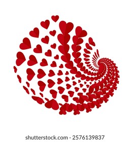 Swirl spiral pattern of red hearts. Premium banner. Copy space. Celebration cute card. Love. Invitation brochure. Geometric vortex. Wedding design element. Party. Abstract background. Health care.