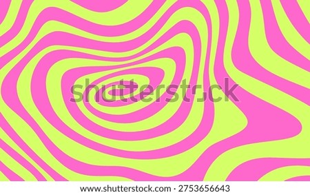 Swirl Spiral Psychedelic Pattern. Abstract Groovy Vector Background. Fun Twirl Spiral Shape Bg. Pink and Yellow Acid Color Illustration