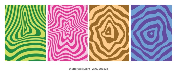 Espiral Retro Padrão Geométrico. Groovy Wavy Psychedelic Vetor Fundo. Funky Swirl Abstract Twirl Background (em inglês). 
