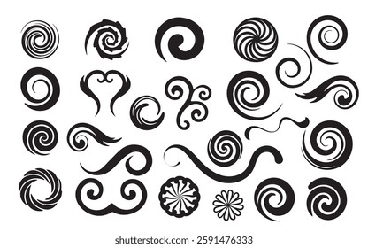 Swirl and Spiral Vector Set – Abstract Decorative Elements for Logos, Patterns, and Designs