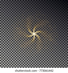 Swirl star dust vector isolated. Transparent shine light effect background. Bright golden splash illustration.