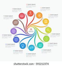 Swirl style infographic template with 12 options. Vector illustration.