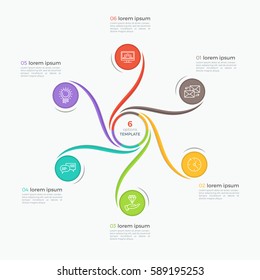 Swirl style infographic template with 6 options. Vector illustration.