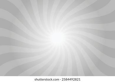Swirl sunburst background. Abstract silver chalice gray sunbeams design wallpaper. Colorful spinning lines background for template, banner, poster, flyer. Sweet rotating cartoon swirl or whirlpool.