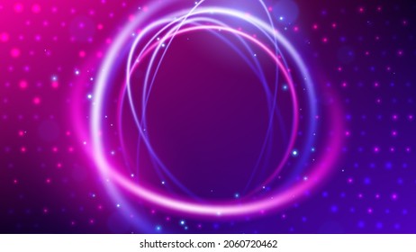 Swirl Trail Effect. Neon Round Frame. Abstract Radial Halftone Background. Vector Illustration.