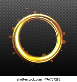 Swirl trail effect on transparent background, Golden glowing light effect, Vector illustration