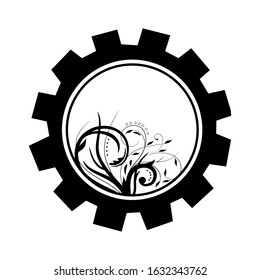 swirl tree branches inside cogwheel, vector