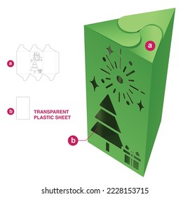 Swirl triangle box with Christmas festival window die cut template