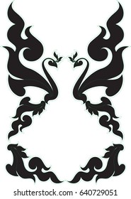 Swirl tribal bird (phoenix) with frame vector file, Southeast Asia art style