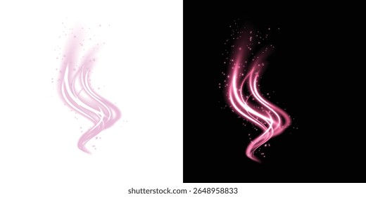 Swirl, twirl, line, light, and pink create this luminous PNG. A transparent PNG Overlay with glowing spiral motion ideal for magical, elegant, or futuristic design and visual effects