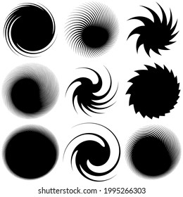 Swirl, twirl, spiral shape, element. Motif with rotation, torsion effect