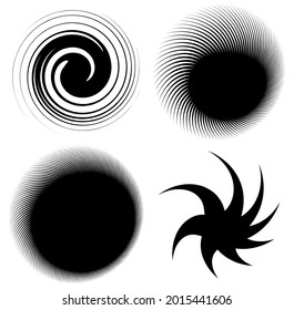 Swirl, twirl, spiral shape, element. Motif with rotation, torsion effect