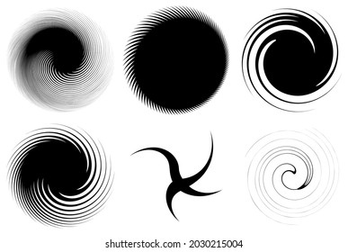 Swirl, twirl, spiral shape, element. Motif with rotation, torsion effect