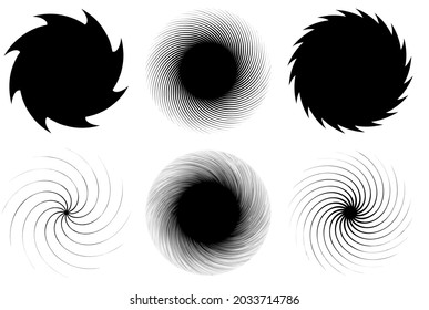 Swirl, twirl, spiral shape, element. Motif with rotation, torsion effect